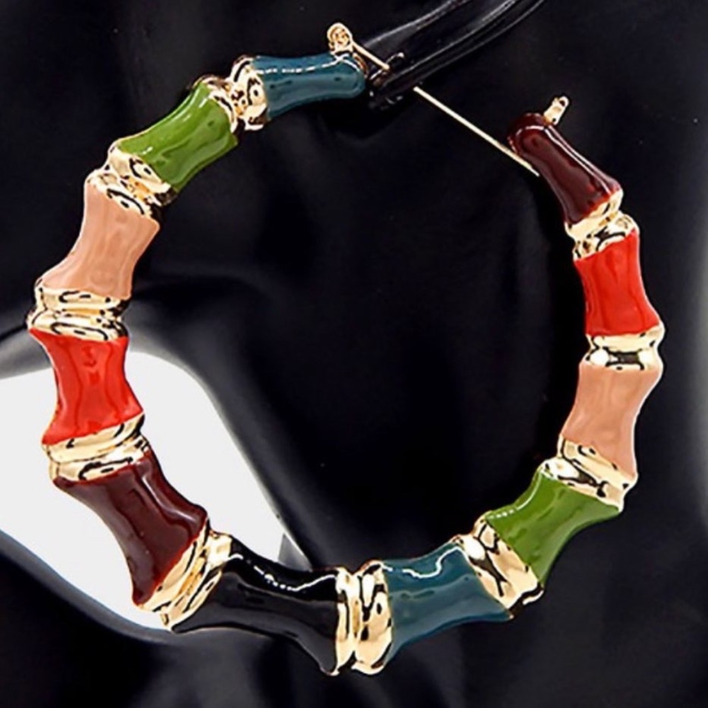 Multi-Colored Bamboo Hoop Earringa